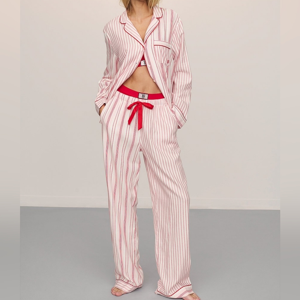 Victoria's Secret Pink and Red Striped Pajama Set. Size M SHORT. PETITE.